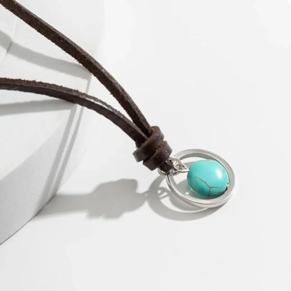 Boho Vintage Turquoise Pendant Choker, Bohemian, Leather Necklace